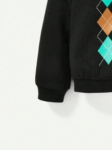 Cozy Pixies Baby Boy Argyle Print Sweatshirt - Black - View 3