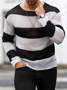 Manfinity Homme Hombres Top de punto de dos tonos de hombros caídos - Blanco y Negro - Ver 1