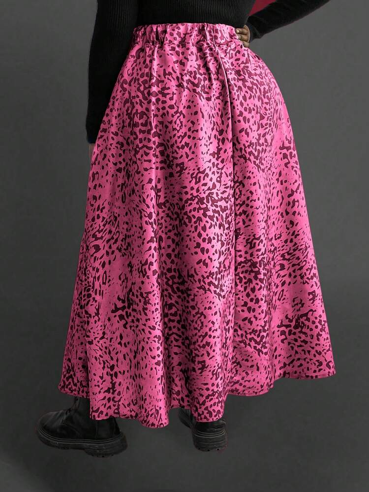 Plus Size Printed Pleated Skirt With Pockets And Loose Fit Fall Cloth For Women