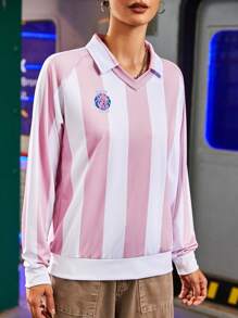 Streetz SHEIN Sport Women Striped Printed Casual Daily Long Sleeve Polo Shirt For Sports