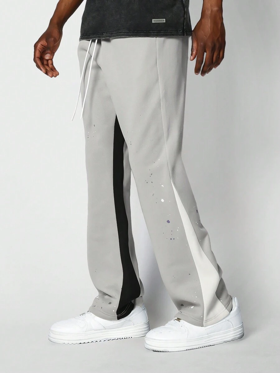 SUMWON Flare Fit Paint Splatter Jogger Pants Streetwear Athletic Sweatpants With Side Panel Design Premium Quality Casual Training Bottoms Fall Winter Athleisure - Grey - View 1