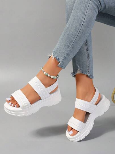 Ladies Casual Slip-On Thick Bottom Platform Sandals With Elastic Strap