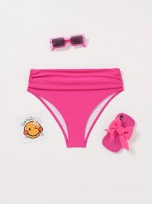 SHEIN Swim Dół stroju kąpielowego plażowego w jednolitym kolorze na lato - Wyrazisty róż - Zobacz 8