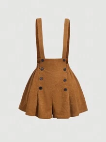 SHEIN MOD 大码女式卡其色双排扣褶皱复古连体衣（夏季） - 卡其色 - 查看 1