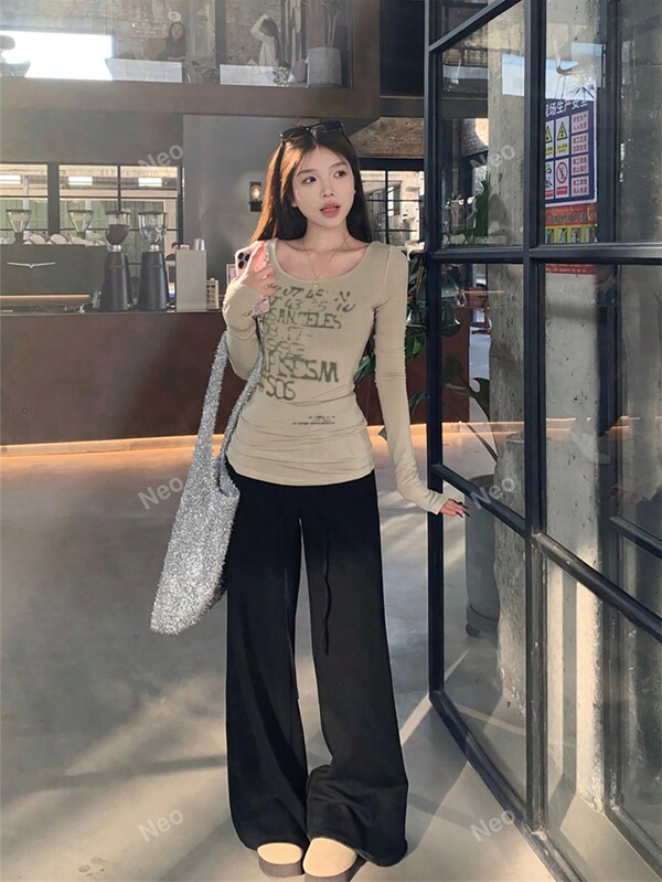 Vintage Slogan Printed Long Sleeve T-Shirt