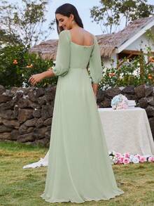 EVERPRETTY Elegant Spring Sweetheart Neck Off Shoulder Split Thigh Chiffon Mint Green Bridesmaid Dresses Formal Dress - Mint Green - View 3