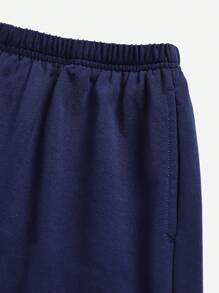 SHEIN Bộ quần áo thun tay ngắn raglan và quần short thiết kế in chữ màu trơn cho bé trai tuổi mới lớn - Màu xanh lam - Xem 10
