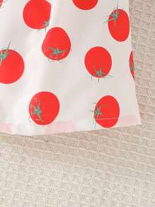 Niedlicher Tomaten bedruckter Rock und Top mit großem Schleife-Design auf der Rückseite für Baby Mädchen, im Landhausstil