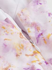 SHEIN MOD Base Purple Ombre Floral Print Romantic Asymmetric Hem Dress With Ruffle Trim For Spring/Summer