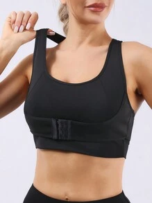 Easithlete 內置杯墊女士高強度高支撐運動內衣，適用於健身、跑步、瑜珈，前扣式，集中提托，可當外穿內衣 - 黑色 - 查看 3