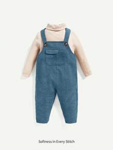 Cozy Pixies Baby Boys' Solid Color Turtleneck Sweater And Overalls Pants Set - Multicolor - View 1