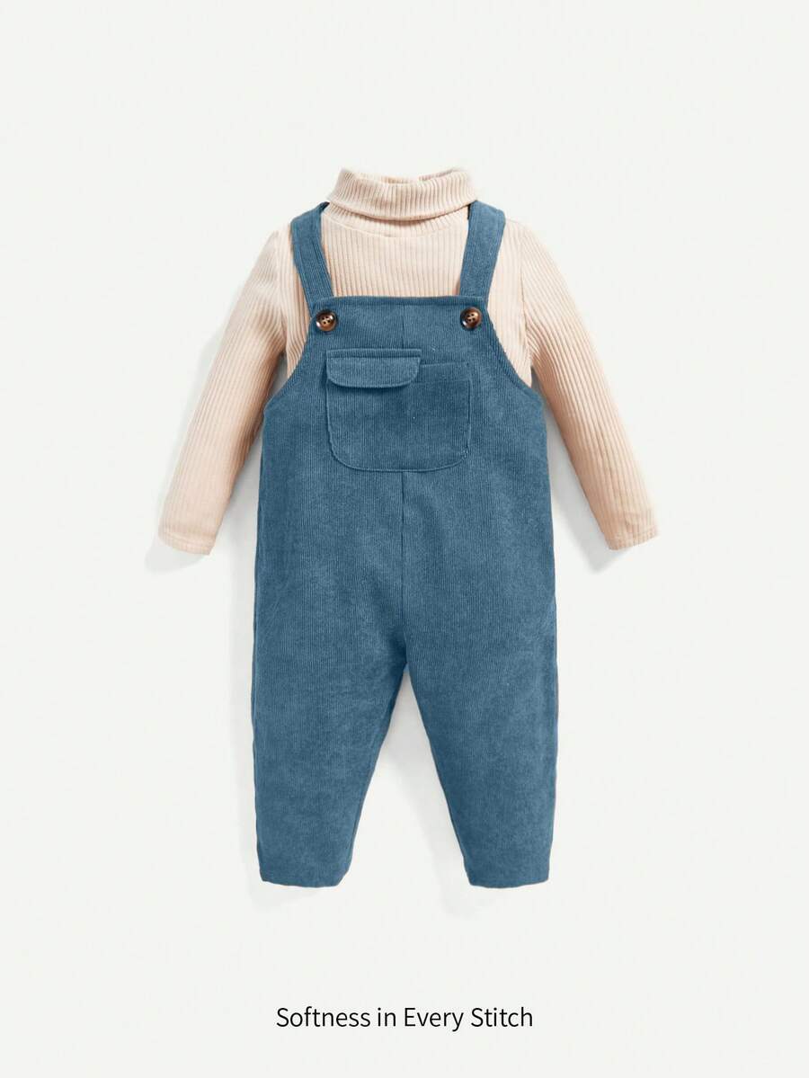 Cozy Pixies Baby Boys' Solid Color Turtleneck Sweater And Overalls Pants Set - Multicolor - View 1