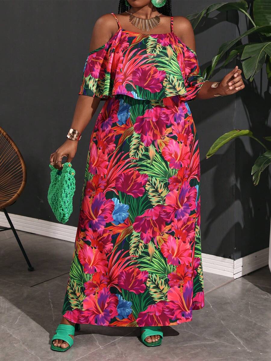 Slaydiva Pride Month Loose Printed Dress For Plus Women On Vacation - Multicolor - View 1