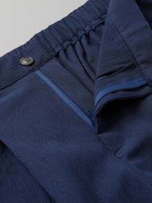 Calvaya 加大纯色斜口袋七分裤海军蓝裤子休闲裤女高腰蓝裤子高腰裤休闲裤