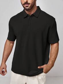 Manfinity Homme Men Plus Size Summer Casual Solid Color Short Sleeve Polo Shirt