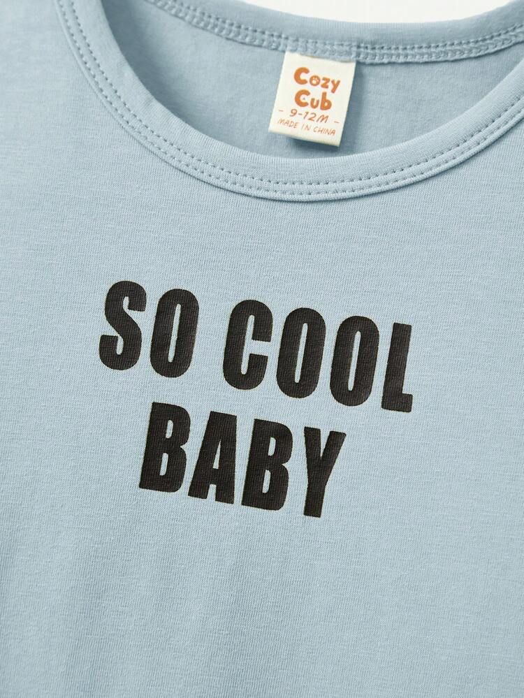 Baby Boy's Soft Knit Letter Printed Round Neck T-Shirt Set, 3pcs