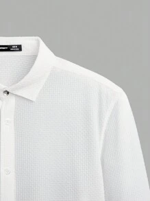 AKNOTIC Business Casual 易護理男款緊身純色長袖針織襯衫 - 白色 - 查看 7