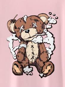 Manfinity Dauomo Áo thun nam ngắn tay thường ngày mùa hè có in hình gấu - Hồng - Xem 3