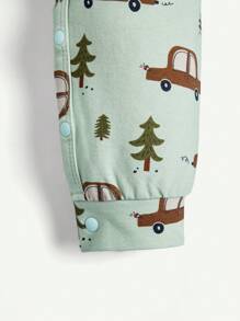 Cozy Pixies Infant Boys' Cartoon Car Pattern Small V-Neck Long Sleeve Jumpsuit - Green - View 7