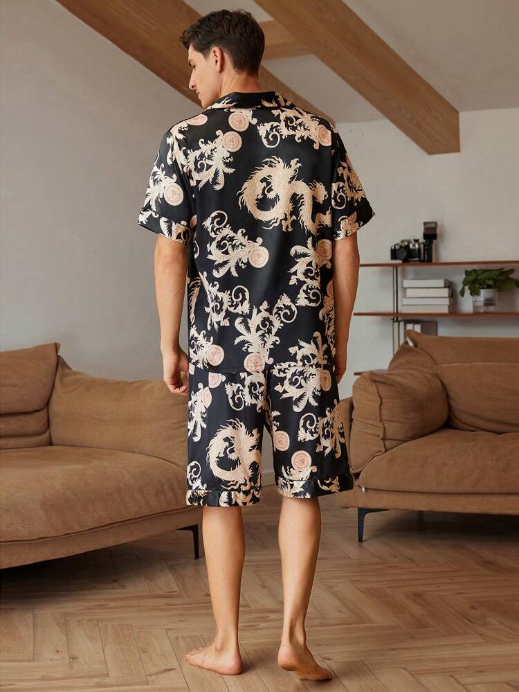 Men Casual Summer Printed Loose Fit Home Clothes Set