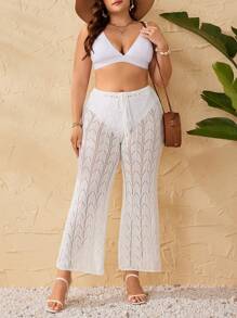 SHEIN Swim Curve 大码纯色钩针镂空罩衫裤夏季