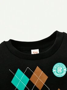 Cozy Pixies Baby Boy Argyle Print Sweatshirt - Black - View 6