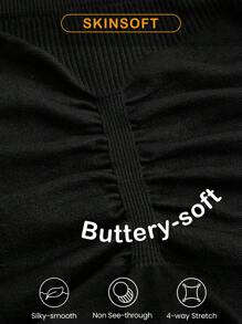 Gameset SHEIN Sport 女士”简约舒适无缝运动短裤女士运动短裤、健身短裤、骑行短裤 - 黑色 - 查看 8