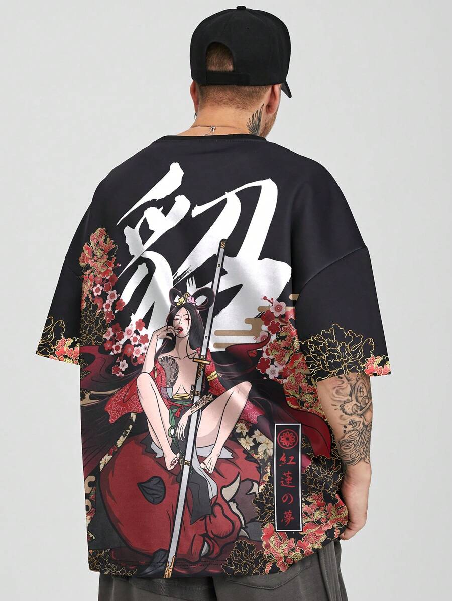 Men's Round Neck Digital Printed Short Sleeve T-Shirt, Summer