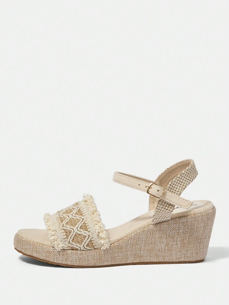 Women's Ankle Strap Espadrilles Sandals, Bohemian Style Wedges With Platform For Summer Vacation Shoes Summer