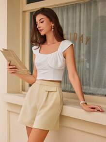 Aveloria Women Fashionable Solid Color Cap Sleeve Square Neck Tank Top