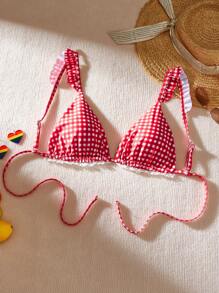 Swim Mod Áo bikini nữ đi biển mùa hè in ca-rô Ruffle Trim - Nhiều màu - Xem 1