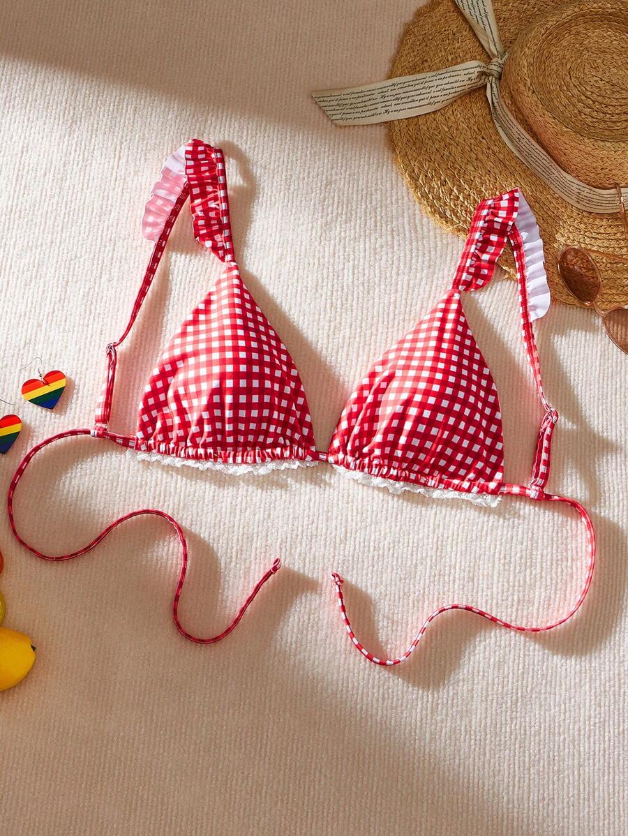 Swim Mod Áo bikini nữ đi biển mùa hè in ca-rô Ruffle Trim - Nhiều màu - Xem 1