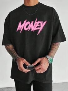 Men's Summer Slogan Print Short Sleeve Round Neck Casual Commuter Slim Fit T-Shirt - Black - View 2