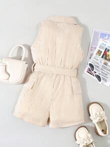 SHEIN Ranforama de tirantes sin mangas con botones a rayas de moda para niñas jóvenes, verano - Amarillo - Ver 2