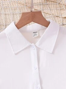 SHEIN 春夏季少女休閒純色短袖襯衫和吊帶連體褲套裝 - 玫紅色 - 查看 4