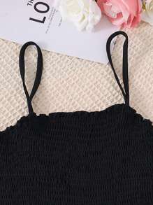 SHEIN Conjunto de dos piezas para adolescentes, compuesto por una camisa de manga corta de unicolor y un mono con sostén fruncido