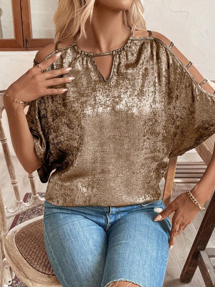 Fashion Women Solid Color Short Sleeves Shirt With Gilt Tied Rope