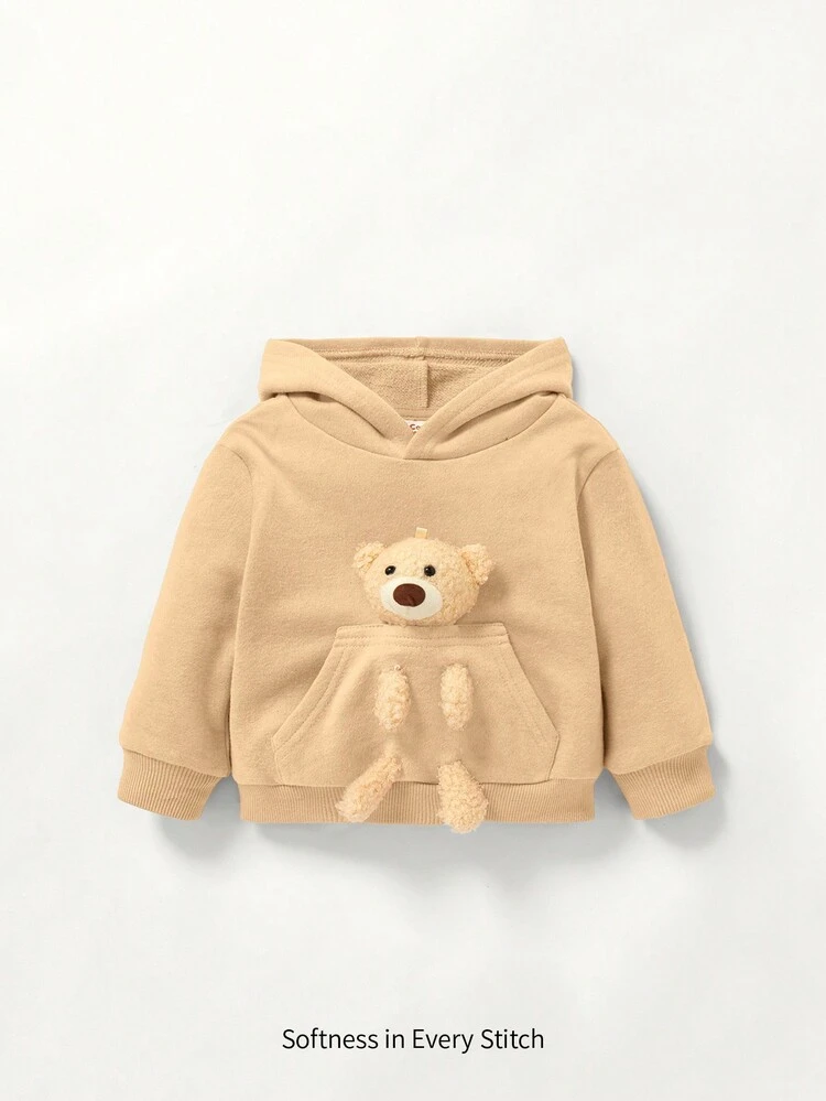 Baby Boy 3D Bear Decor Kangaroo Pocket Sweatshirt
