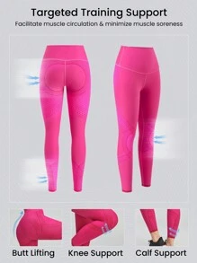 GLOWMODE 24" FeatherFit™-Sculpt 3D Tech Tummy Control Reversible Compression Leggings Medium Impact Jogging Gym Cycling - Tropical Pink - View 3