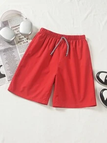 Tween Boy 3pcs/Set Casual Solid Color Wide-Leg Woven Shorts, One Piece In Three Colors, School, Campus, College