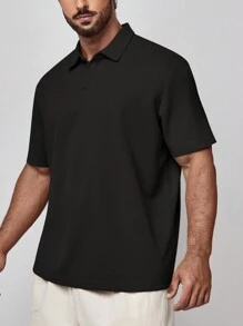 Manfinity Homme Men Plus Size Summer Casual Solid Color Short Sleeve Polo Shirt