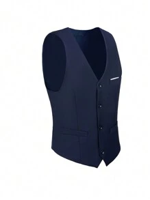WindsorQuad Bộ vest nam 3 mảnh Furuyal, trang phục lịch lãm màu trơn dáng ôm dành cho quý ông, bao gồm áo gile, quần tây và cà vạt, phù hợp cho công việc, đám cưới, tiệc tùng, dạ hội và các dịp khác, màu xanh navy, cỡ XS-3XL, trang phục mùa thu. - Màu xanh hải quân - Xem 5
