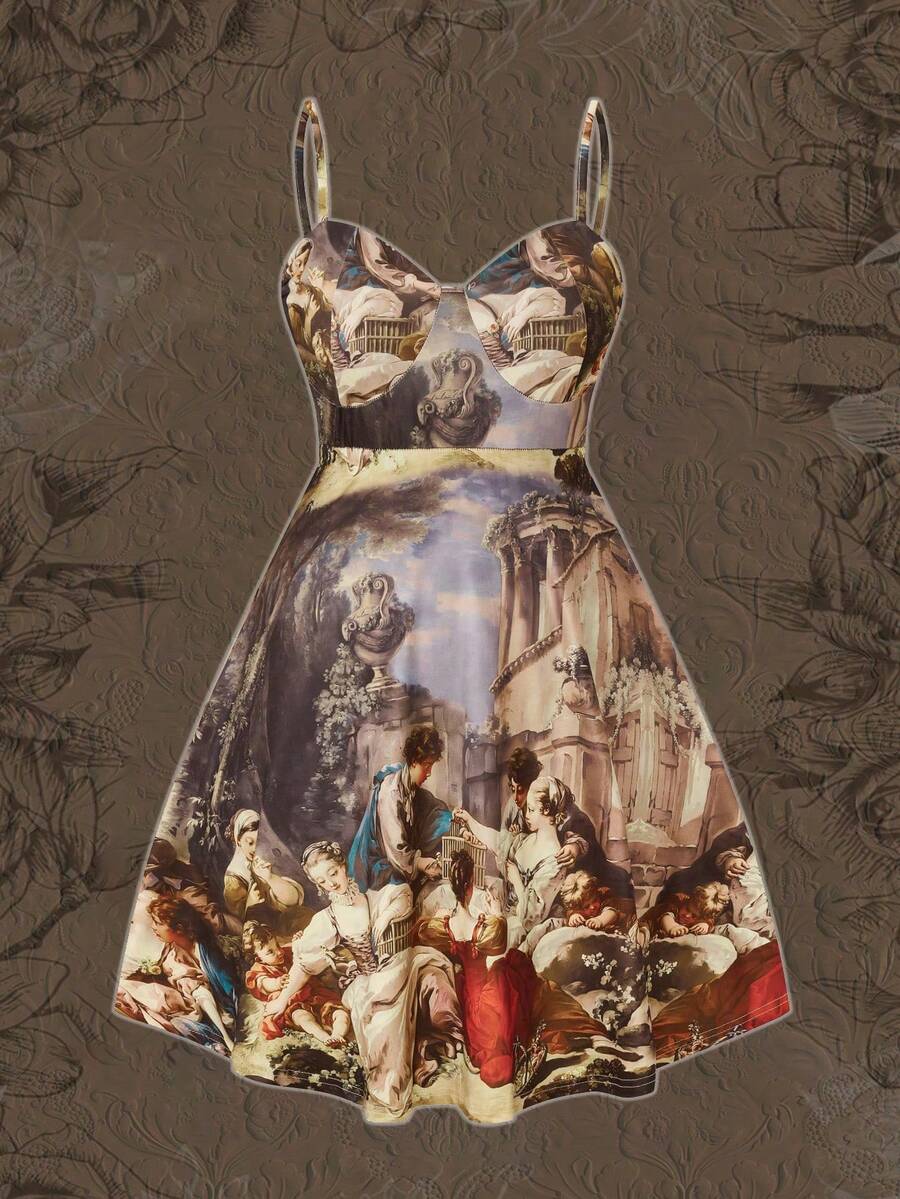 SHEIN MOD 大尺寸印花肩帶連身裙,夏季完美舒適穿著 - 彩色 - 查看 1