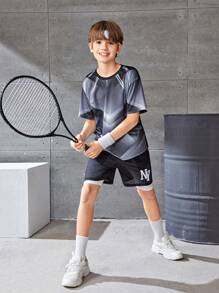 Tween Boy Casual Sports Printed Round Neck Pullover Short-Sleeved Knitted T-Shirt - Multicolor - View 6