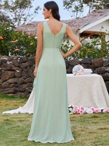 EVER-PRETTY Mouwloze asymmetrische geplooide chiffon formele jurk met korte voorkant en lange achterkant