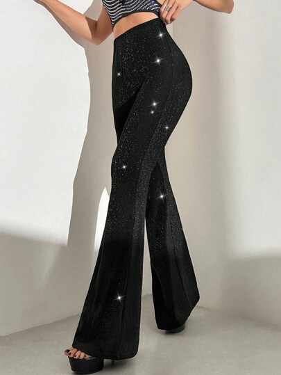 EgrlEra Pantalones acampanados brillantes de moda para mujer, conjunto tipo Y2K