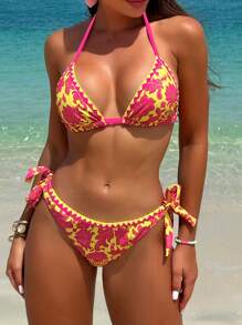 Swim Vcay Ladies' Halter Neck Swimwear Set In Random Print (Copyright Purchased) Summer - Multicolor - View 3