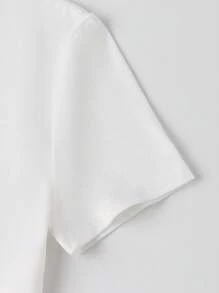 SHEIN EZwear Áo thun ngắn tay in chữ thường ngày mùa hè cho nữ - trắng - Xem 4
