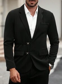 Manfinity Mode Männer Frühling und Herbst einfarbig gepolsterte Revers Langarm Business Reiseanzug Jacke