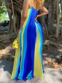 Đầm maxi hai dây cỡ lớn in họa tiết ombre, thích hợp mặc thường ngày, dự tiệc, thanh lịch, mùa hè. - Màu xanh lam - Xem 3
